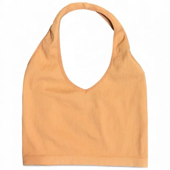 Sunday Best Aritzia Sinchseamless Ribbed Halter Crop Top Peach Nude L Holiday - Picture 3 of 6